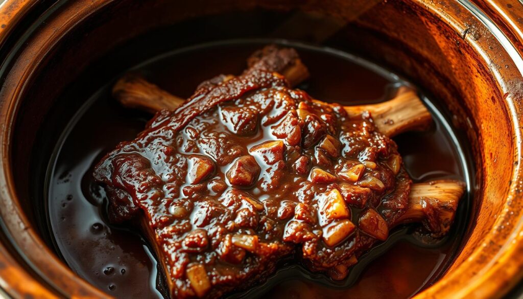 delicious beef ribs in slow cooker