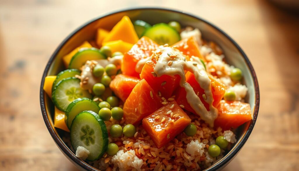 healthy salmon poke bowl